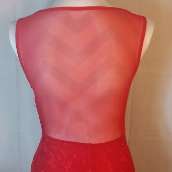 Elegant Red Bodycon Lace Dress - Picture 6 of 10